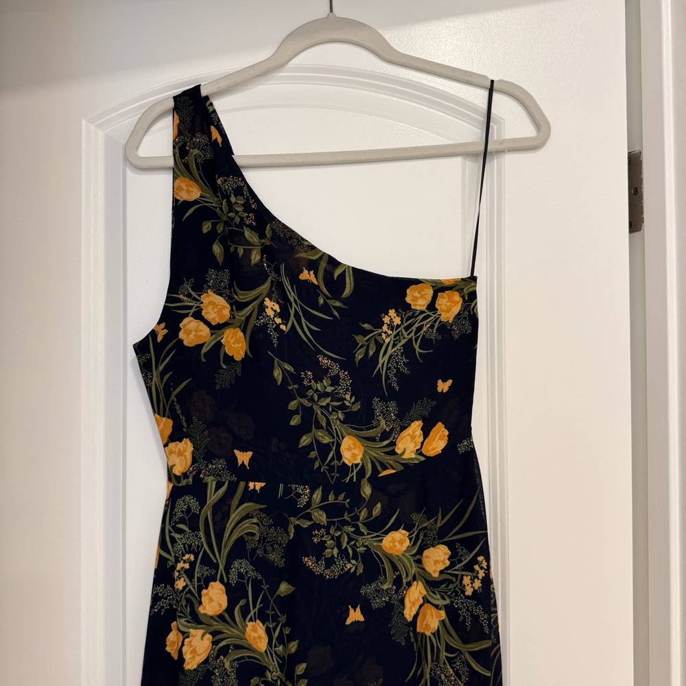 NWT Reformation Evelyn One-Shoulder Navy Floral Maxi Dress with High Slit - Picture 7 of 8